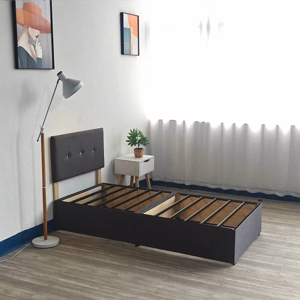 FORGEVIO Modern Upholstered Single Bedframe in Grey Fabric, W/D/H: 90 x 190 cm – 4