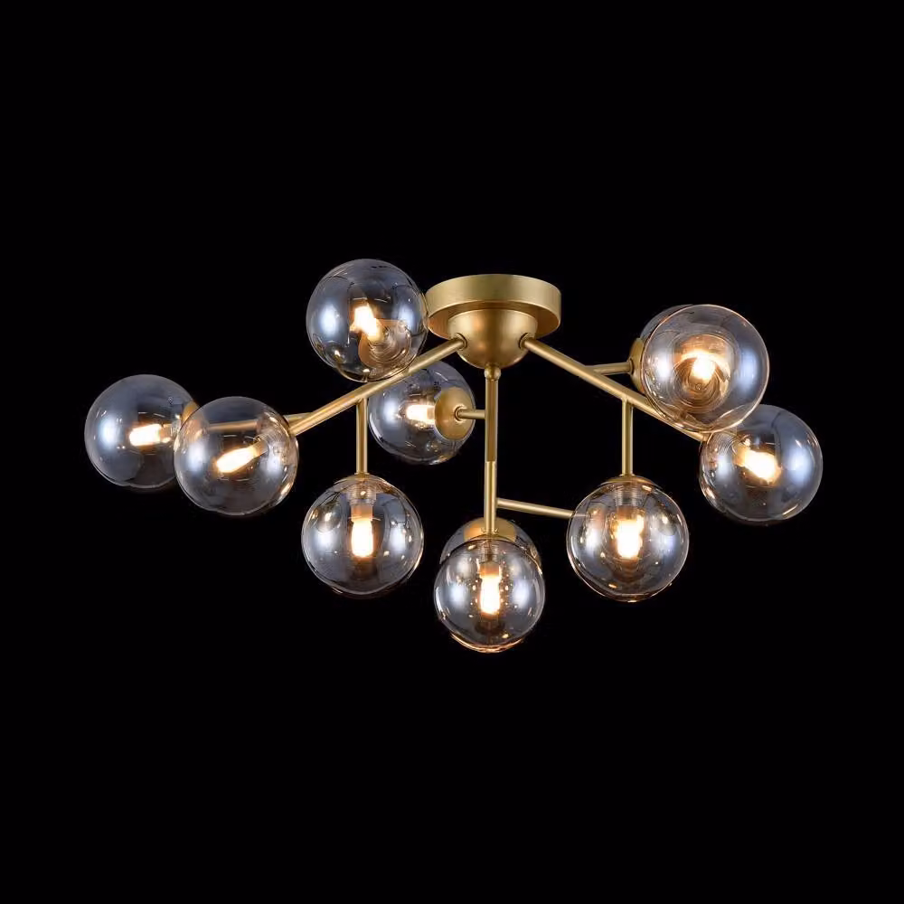 Netlighting Dallas Semi Flush Ceiling Lamp in Gold/Brass with 12 G9 Lights – 2