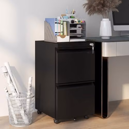 Vinsetto 2-Drawer Mobile Metal Filing Cabinet with Lock and Castors, Black – 2