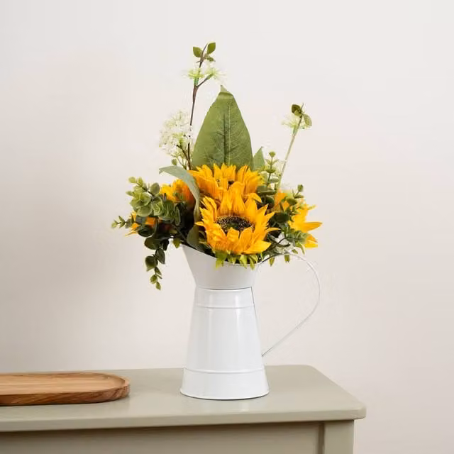 Scottish Everlastings Ltd Yellow Sunflowers in a Metal Tin Pot, Height: 43 cm