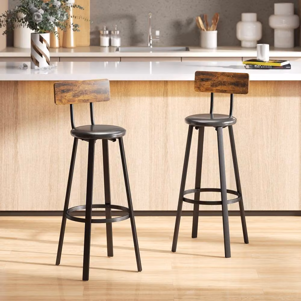 STILVORA Set of 2 Black Faux Leather Bar Stools with Metal Frame – 1