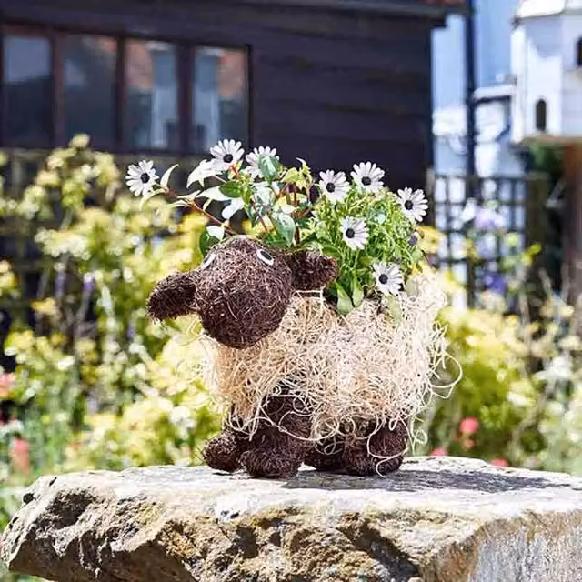 Marco Paul White Rattan Sheep Ornamental Garden Planter Tub
