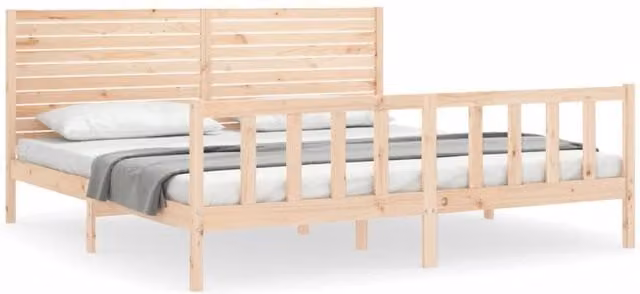 Berkfield Home Super King Size Solid Pine Wood Bed Frame with Headboard in Natural