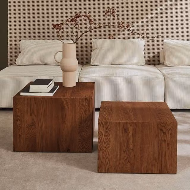 sweeek Set of 2 Square Wood Effect Nesting Coffee Tables in Dark Brown – 1