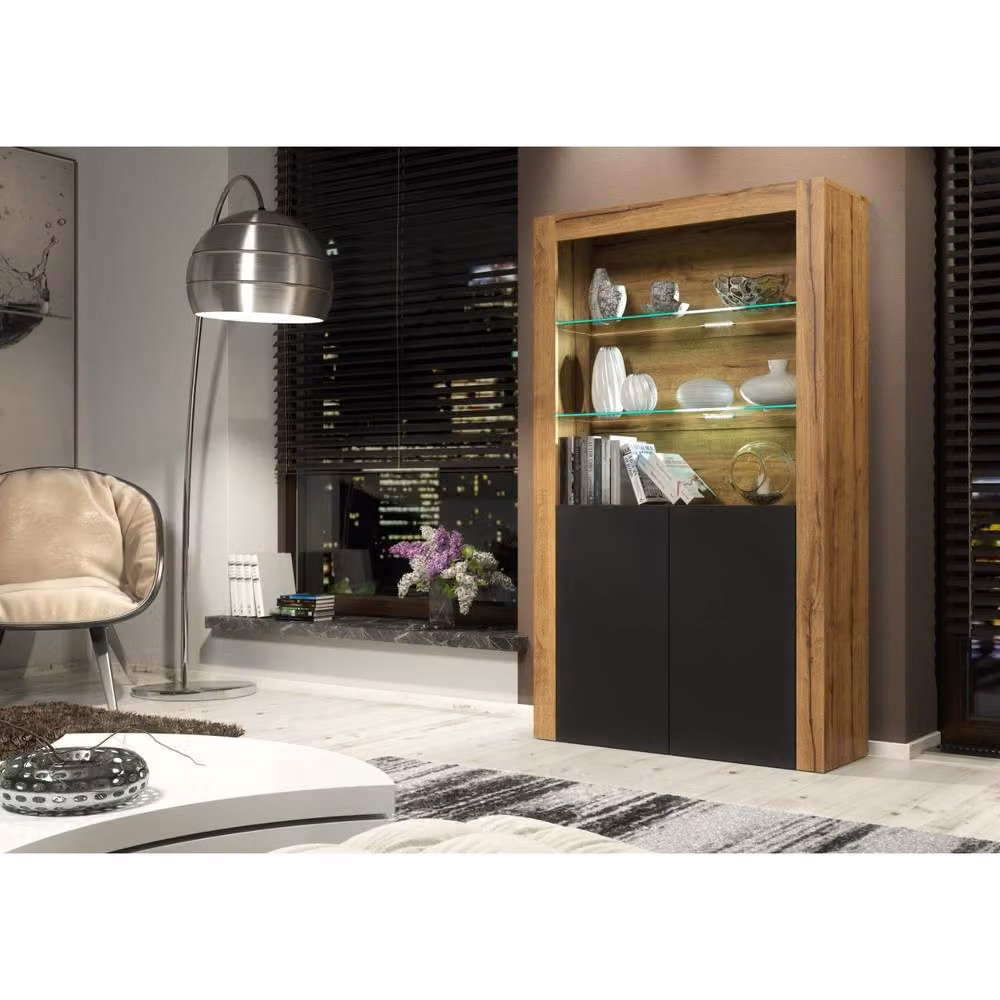 Mex Furniture LTD Spectrum Display Cabinet in Dark Oak and Black with LED Lighting, W/D/H: 170 x 35 x 100 cm – 2
