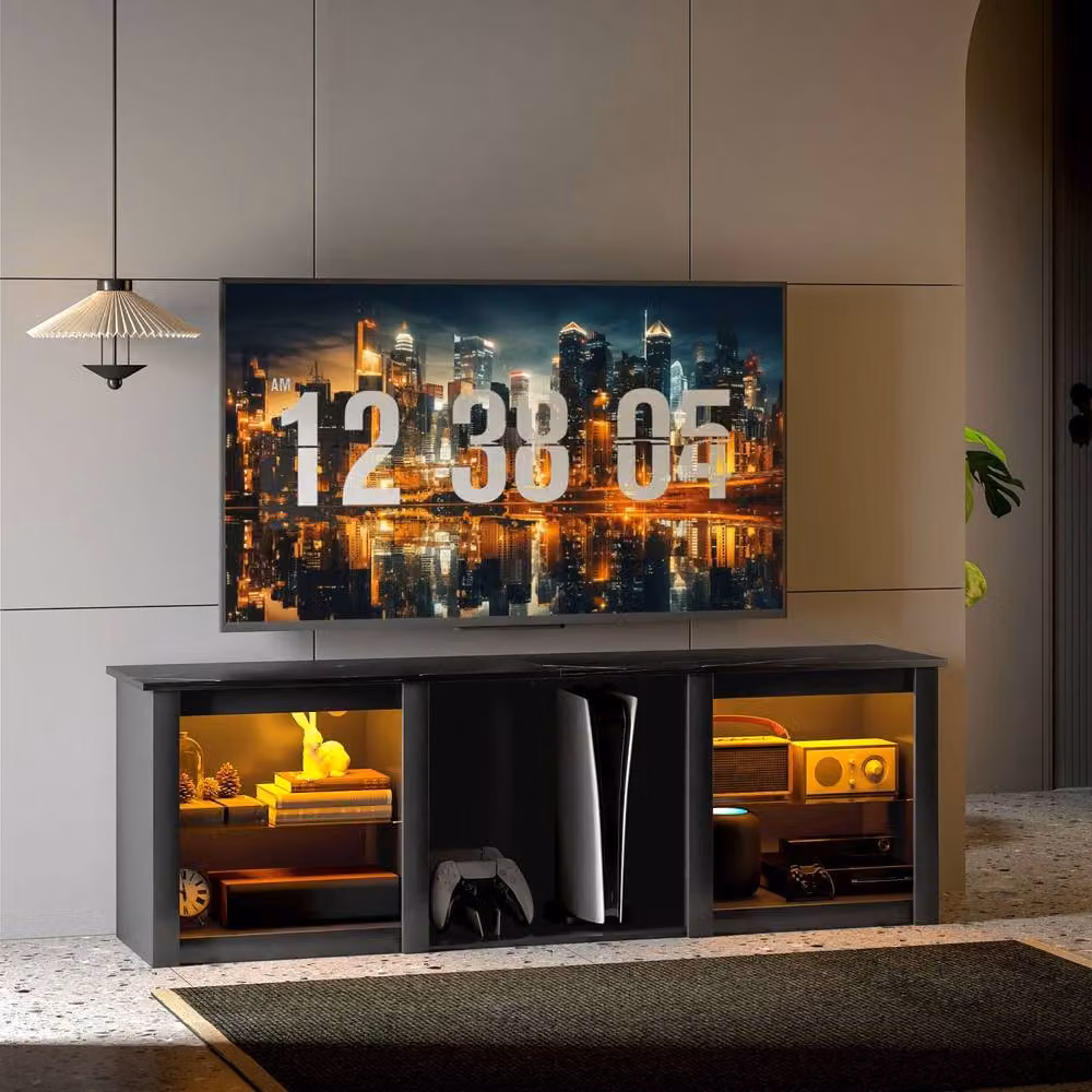 Wyld Haus Filu Black Modern TV Stand with LED Lighting and Storage for up to 65 inch TVs, Width: 160 cm – 3