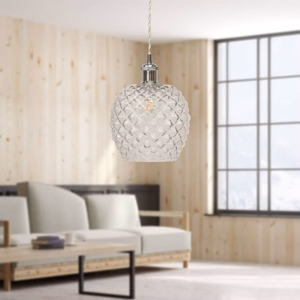 First Choice Lighting Baine Set of 2 Retro Pendant Lights with Transparent Glass and Chrome Finish – 2