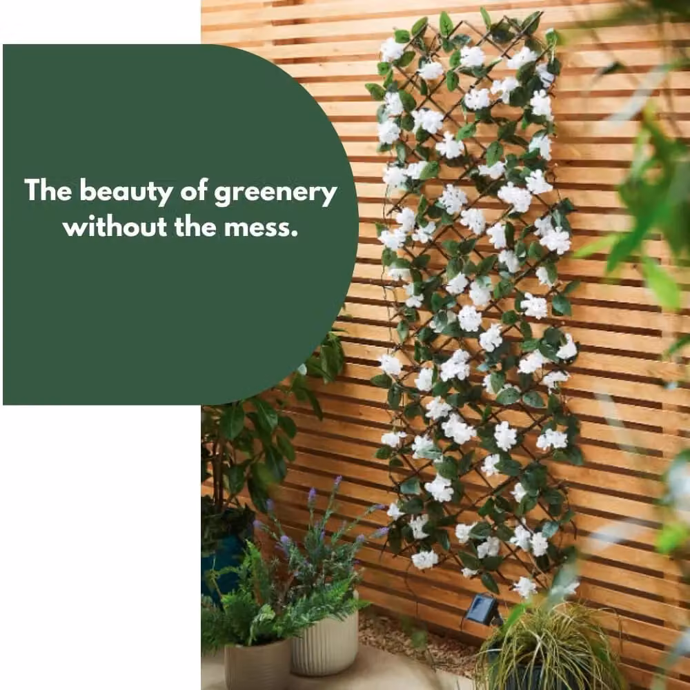 Marco Paul Solar Powered Artificial Flower Wall Garden Trellis with LED Warm White Light, Green and White – 6