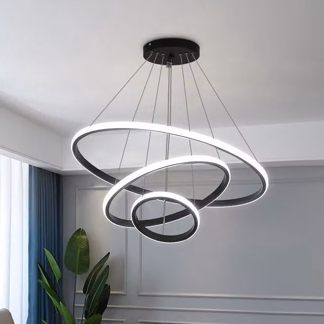 Pheashine Modern Black Ring Pendant Light, 36W, Height Adjustable with Colour Changing CCT (3000K-6500K)