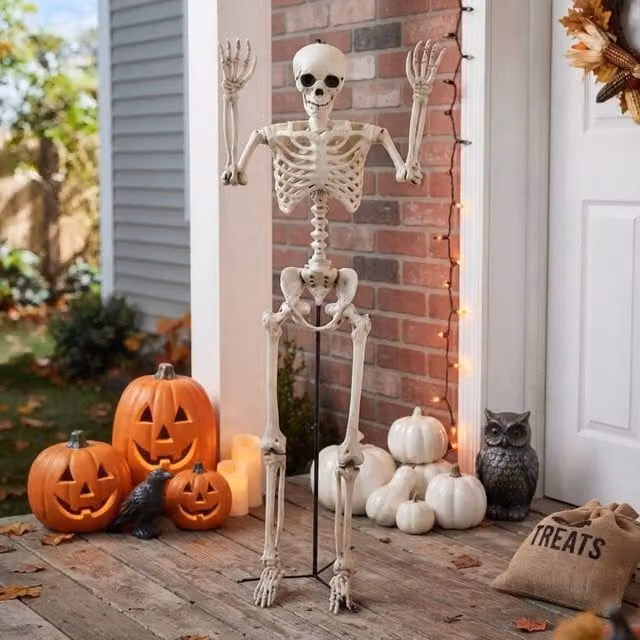 Garden Greatness Spooky Standing Posable Skeleton in White and Multicolour