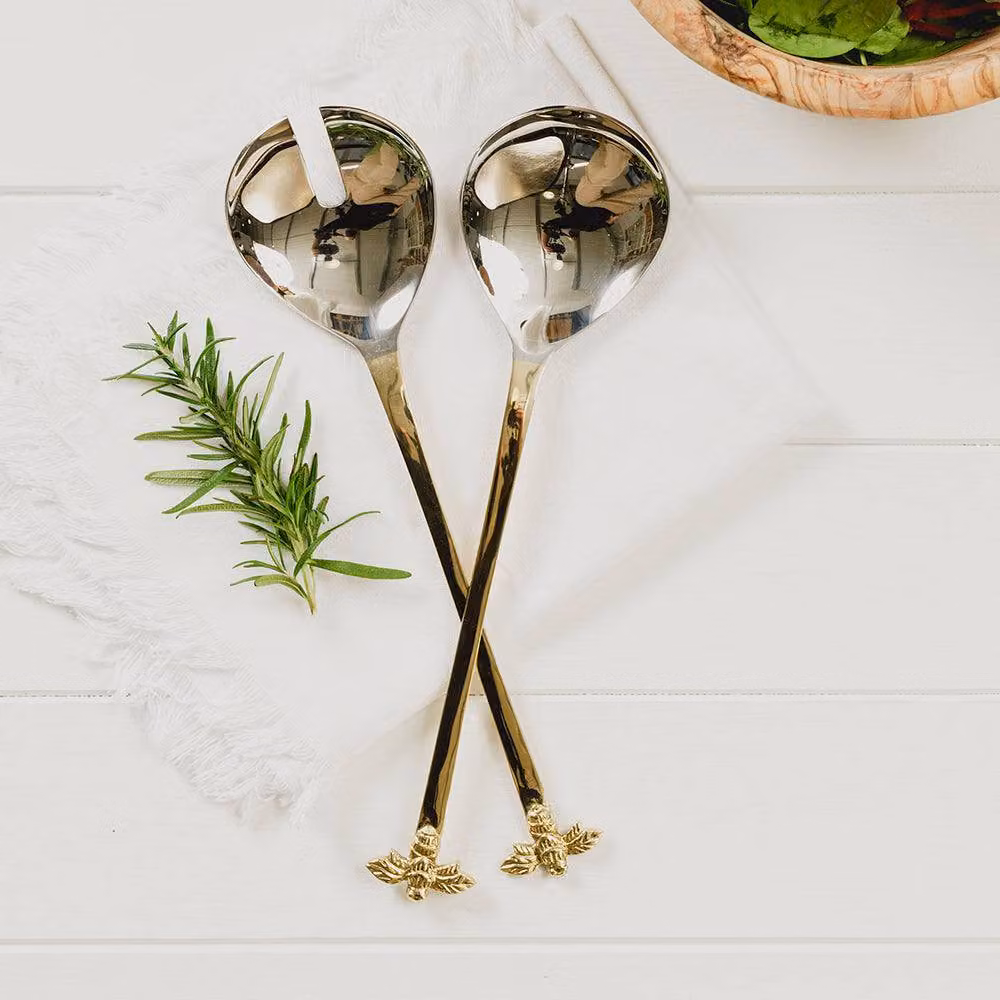 Selbrae House Bee Salad Server Set in Silver and Gold Stainless Steel – 2