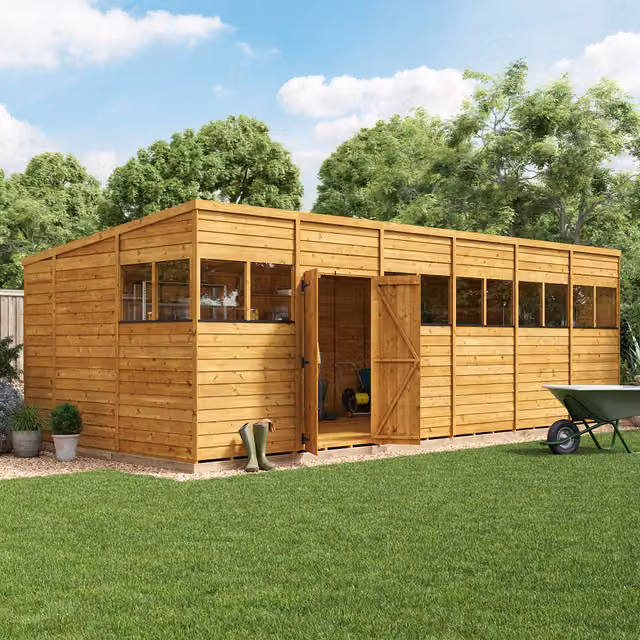 BillyOh Switch Overlap Pent Wooden Garden Shed with Window in Brown, W: 7.32 m, D: 3.05 m