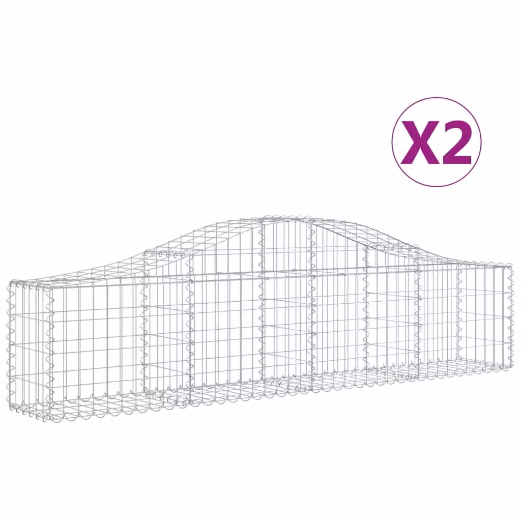 Berkfield Home Arched Gabion Baskets, 2 Piece Set, Silver Galvanised Steel, W: 200 cm, D: 30 cm, H: 40-60 cm – 2