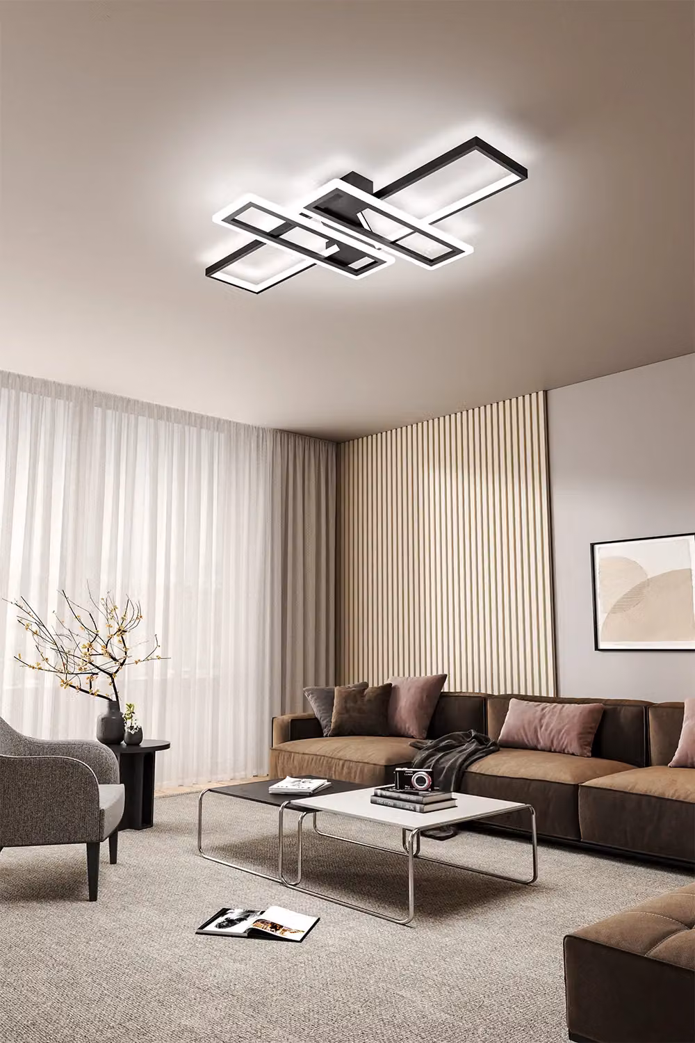 Living and Home Modern Rectangular Geometric Black Metal LED Ceiling Light – 2