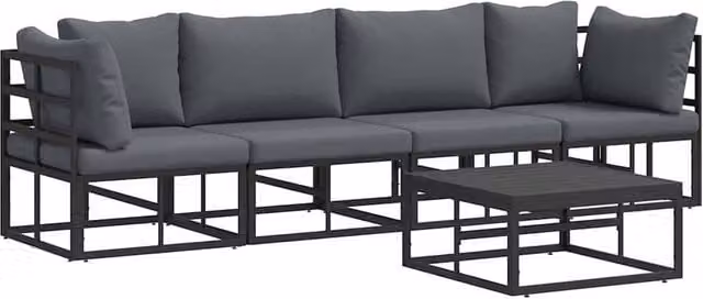 Berkfield Home 5 Piece Modern Garden Sofa Set in Black with Powder Coated Aluminium Frame and Cushions, W/D/H: 70 x 70 x 32 cm