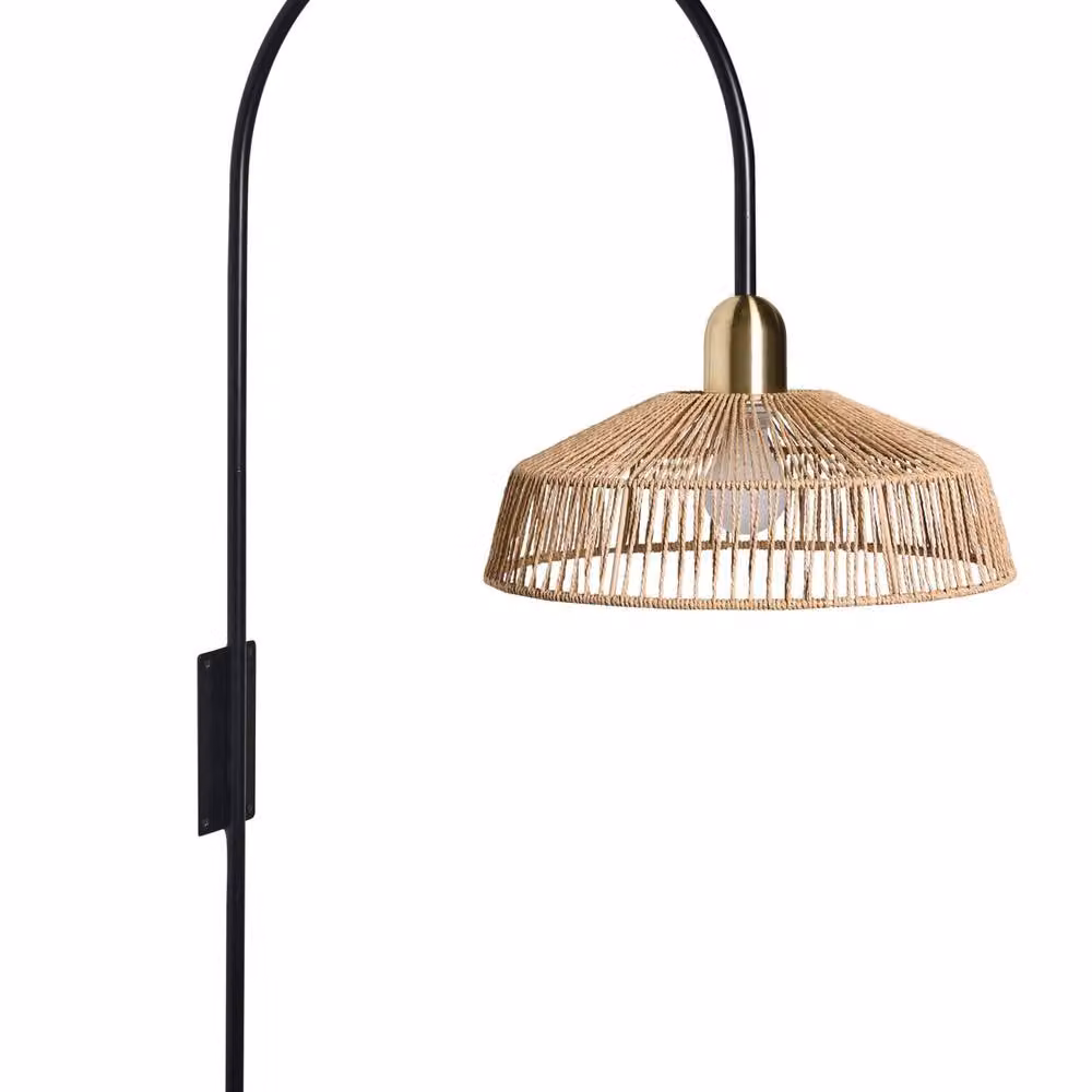 Wyld and Coco Handmade Natural Beige Paper Rope Wall Lamp with Black Metal Base – 2