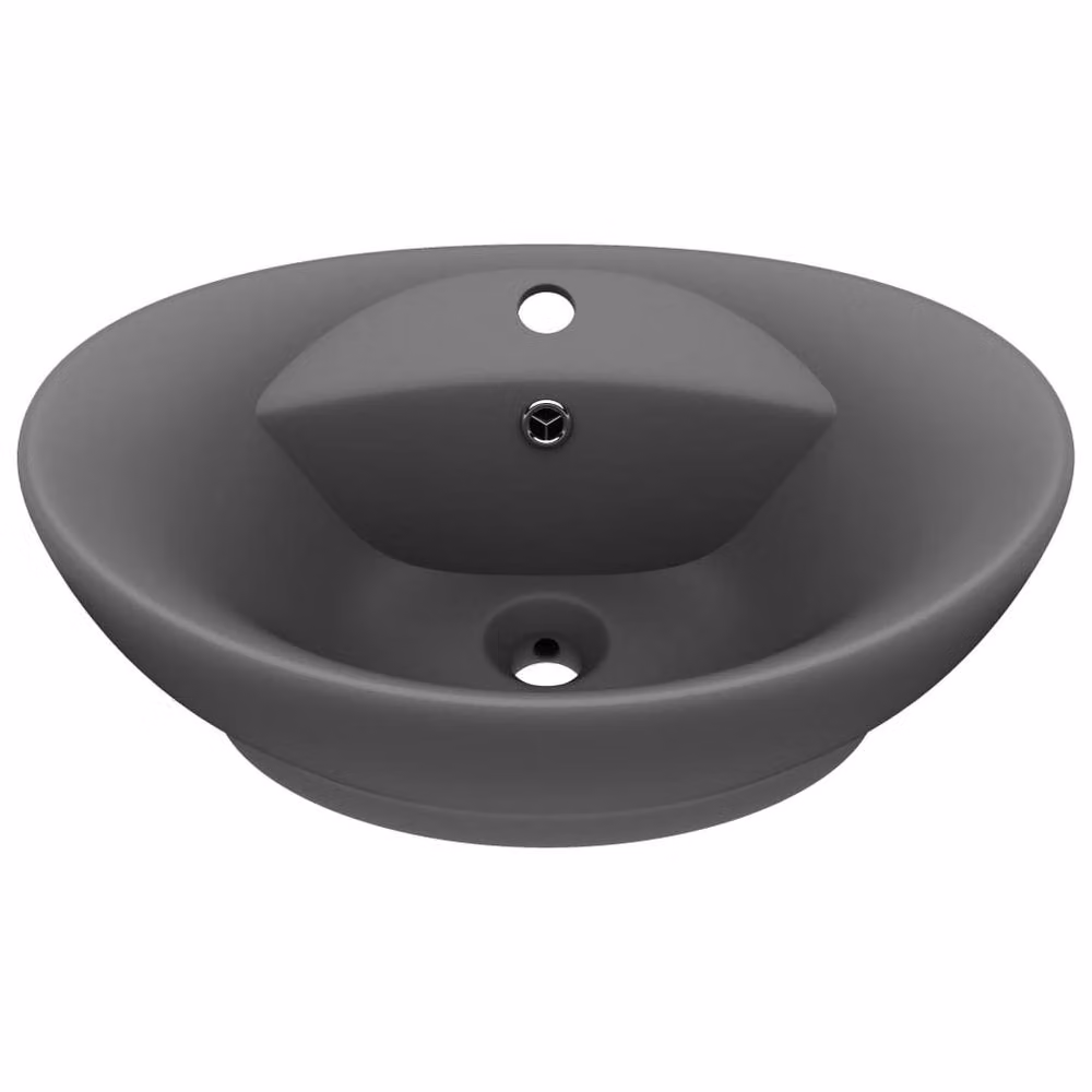 Berkfield Home Oval Ceramic Countertop Basin with Overflow in Matt Dark Grey W: 58.5 cm, D: 39 cm – 3