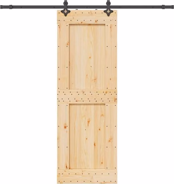 Berkfield Home Rustic Solid Wood Pine Sliding Door with Hardware Set, Brown, W: 80 cm, H: 210 cm