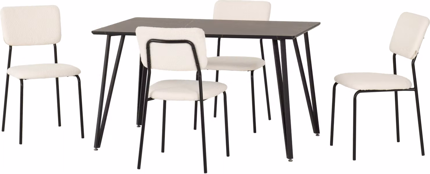 Seconique Marlow & Sheldon Modern Rectangular Dining Set with Marble Effect Table and Chairs in White and Black – 2
