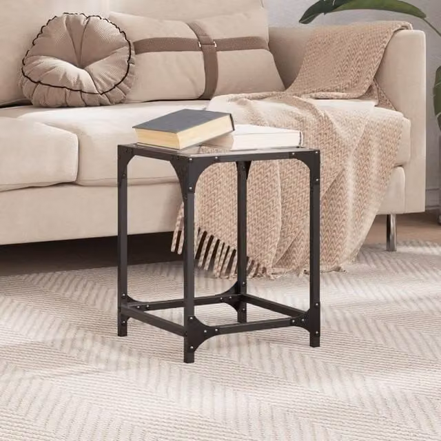 Berkfield Home Modern Square Coffee Table with Transparent Glass Top and Metal Frame, W/D/H: 30 x 30 x 40 cm