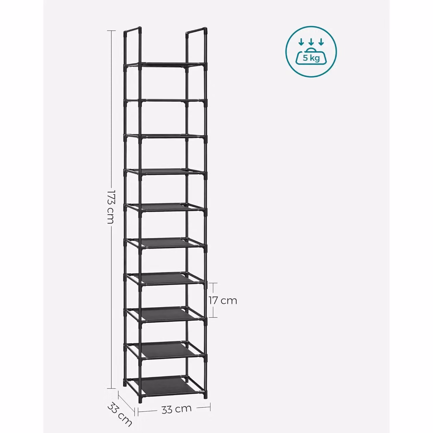 SONGMICS 10-Tier Space Saving Shoe Rack with Adjustable Shelves and Metal Frame in Black – 3