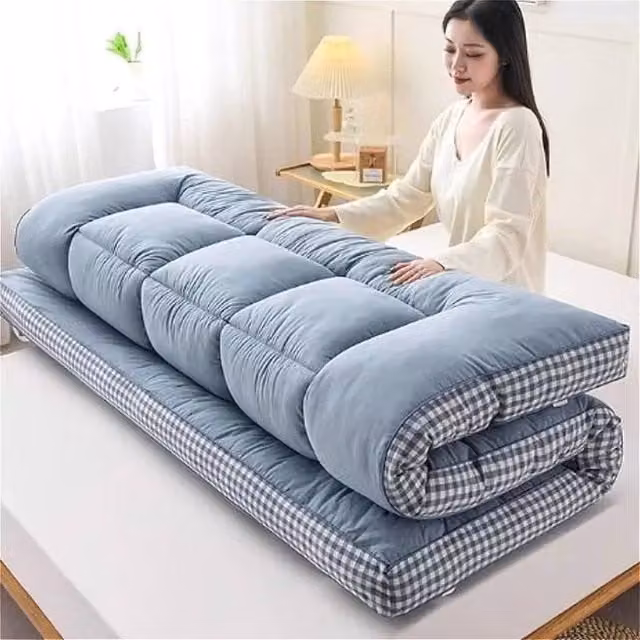 FORGEVIO Blue Japanese Folding Futon Mattress Topper for Children, W: 90 cm, L: 190 cm