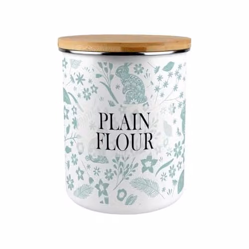 Purely Home Green Rabbits Plain Flour Canister, 2.7 l Airtight Enamel Kitchen Storage Tin – 1