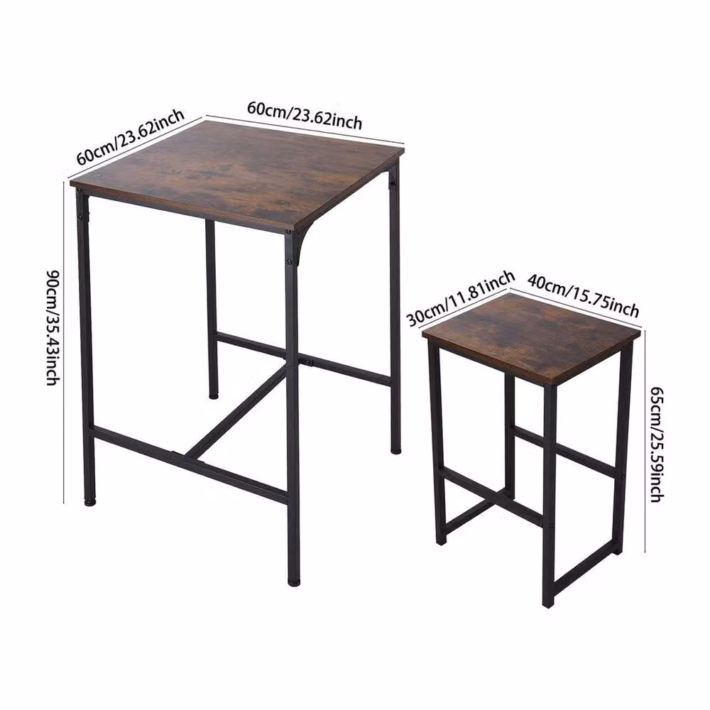 EONLION 3-Piece Industrial Breakfast Bar Table and Stools Set in Brown – 2