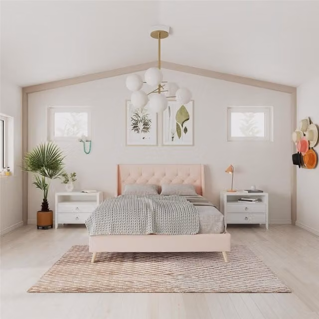 Novogratz NG Her Majesty Upholstered Velvet Bed in Pink, W/D/H: 180 x 200 cm