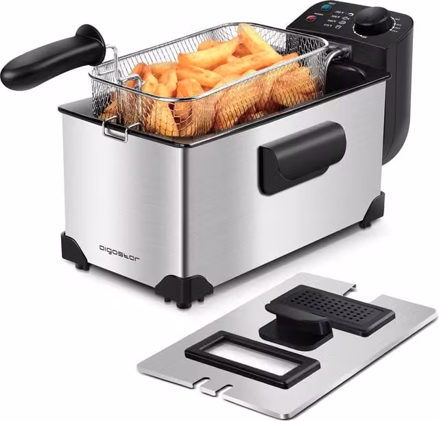 Aigostar Stainless Steel Deep Fat Fryer with Viewing Window, Silver