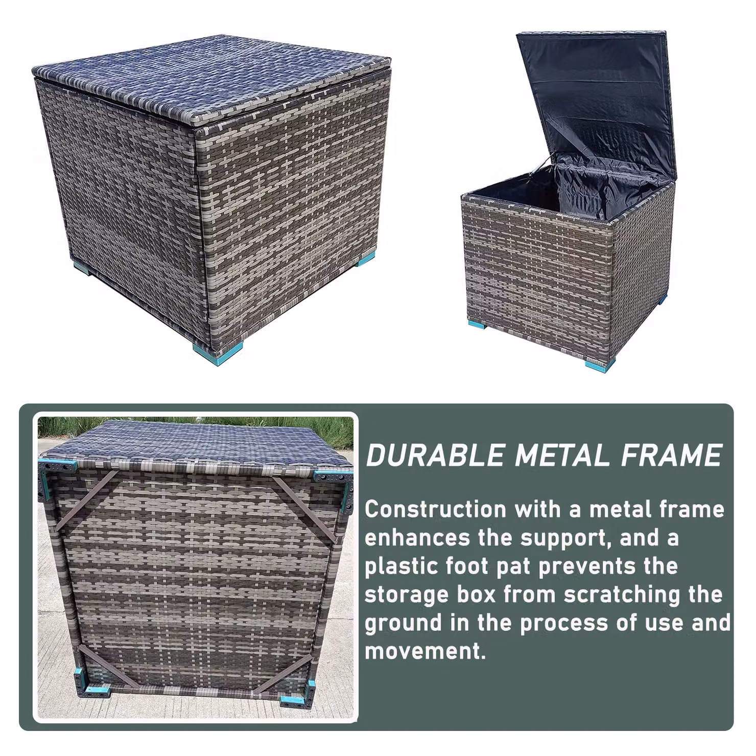 FURNITURE ONE Rattan Garden Storage Box with Lid in Grey, 333L Capacity – 4