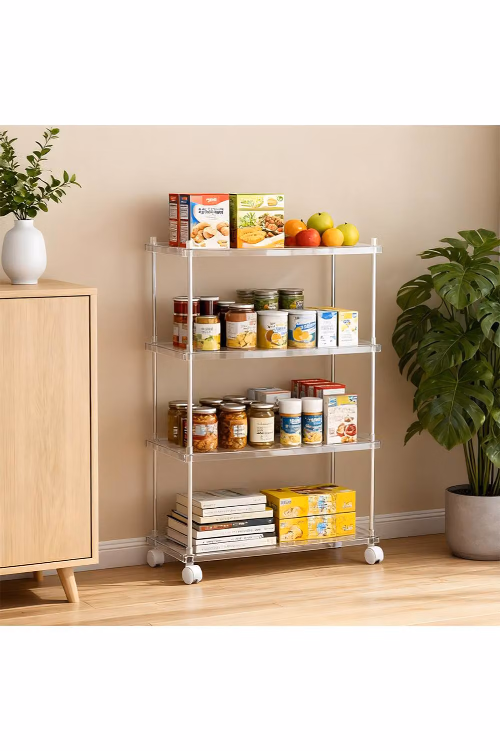 Living and Home 4-Tier Transparent Rolling Storage Cart in Clear, Large – 2