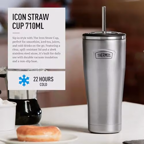 Thermos Icon Series Stainless Steel Straw Tumbler, 710ml, Silver – 3