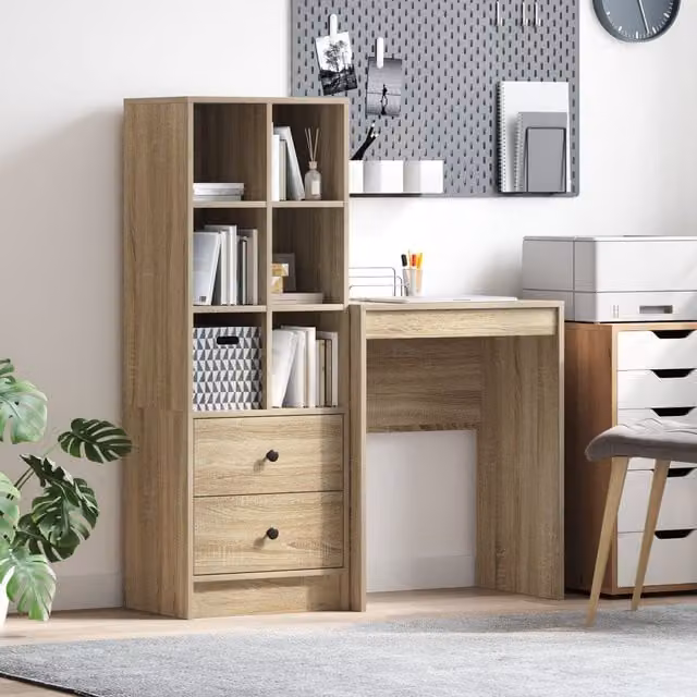Berkfield Home Modern Writing Desk with Storage in Beige Sonoma Oak Engineered Wood