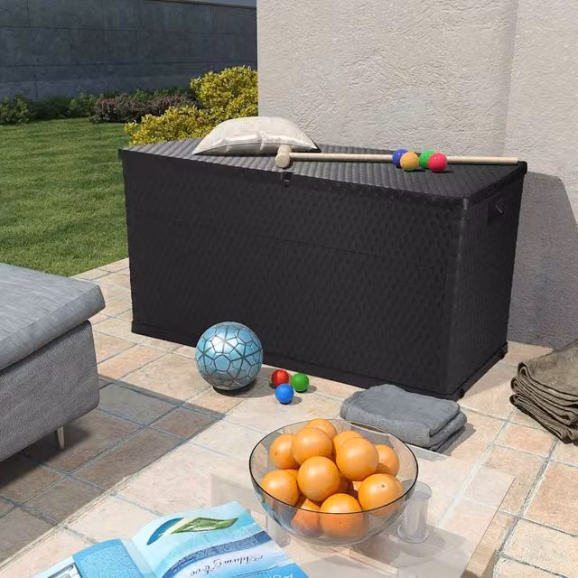 Berkfield Home Garden Storage Box in Anthracite and Black Rattan Style, W/D/H: 120 x 56 x 63 cm – 1