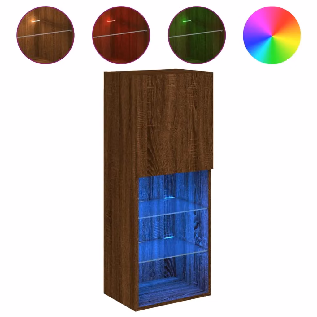 Berkfield Home Modern TV Cabinet with Integrated LED Lights in Brown Oak, W/D/H: 40.5 x 30 x 102 cm – 2