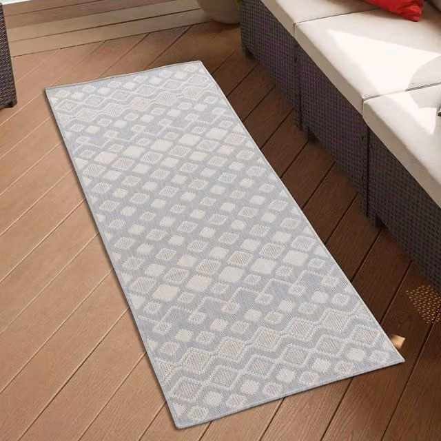 Desire Rugs Modern Ikat Design Waterproof Indoor-Outdoor Runner, Silver/Grey, W: 60 cm, L: 220 cm