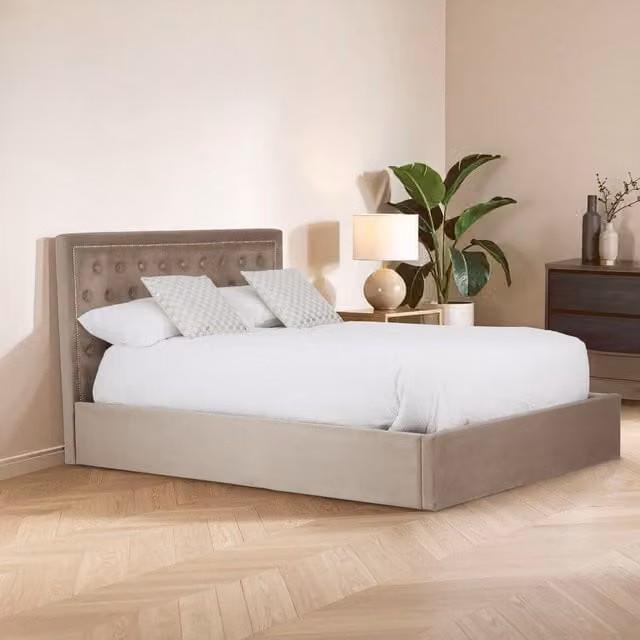 Orsina Mink Velvet Tufted Ottoman Bed in Brown, Size: 180 x 200 cm – 1