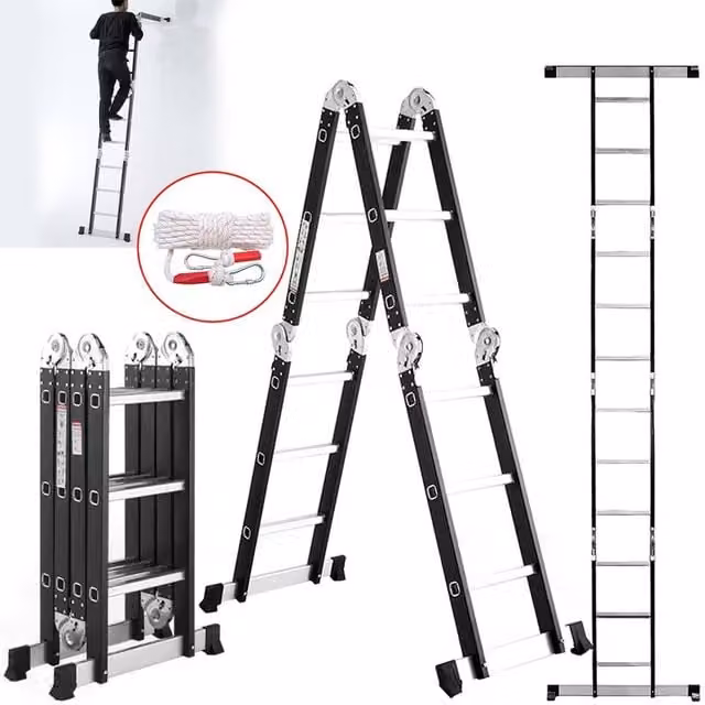 Hinsinc 12-in-1 Multi-Purpose Aluminium Foldable Step Ladder, Black, 3.5m – 1