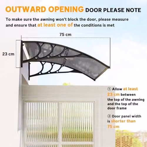 Outsunny Wall-Mounted Front Door Canopy Outdoor Awning Rain Shelter, Black, W: 100 cm, D: 75 cm – 6