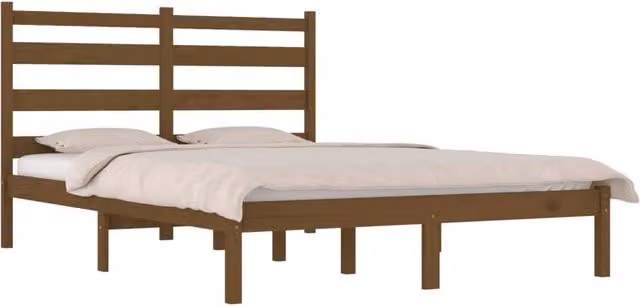 Berkfield Home Beautiful Bed Frame in Honey Brown Solid Wood Pine, W/D/H: 200 x 200 x 205.5 cm