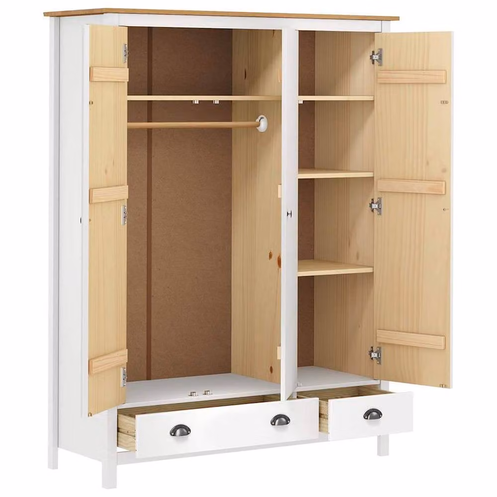 Berkfield Home 3-Door Wardrobe in Hill White Solid Pine Wood W/D/H: 127 x 50 x 170 cm – 2