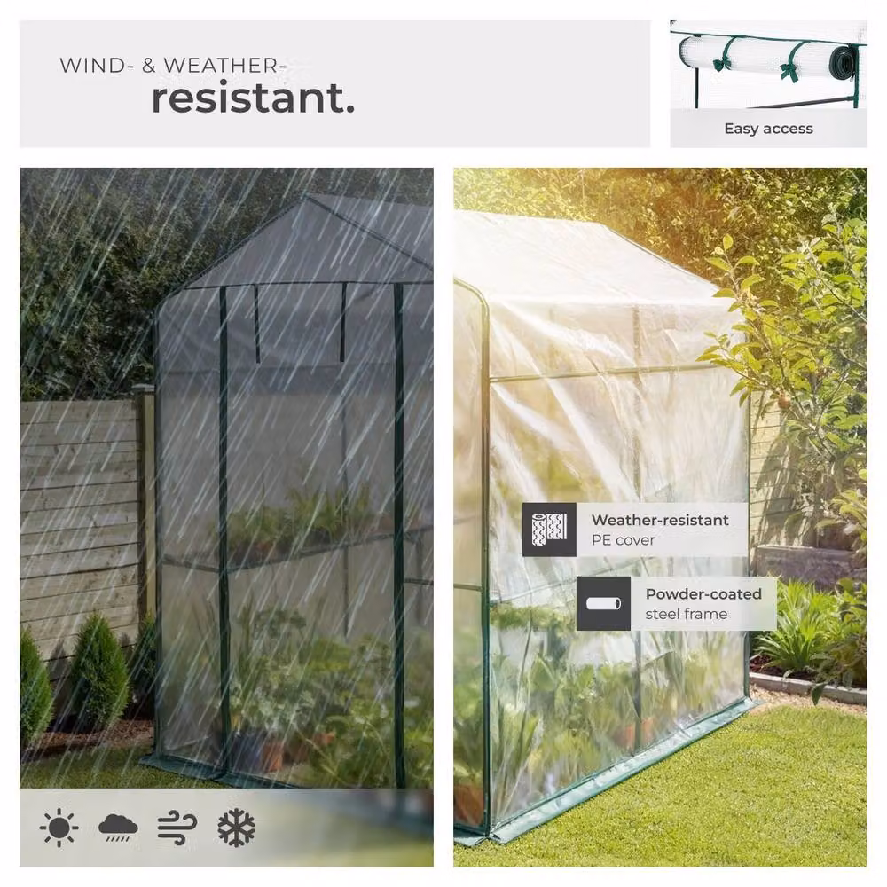 tectake Greenhouse with 4 Shelving Levels and Tarpaulin Cover, White, W/D/H: 186 x 120 x 190 cm – 5