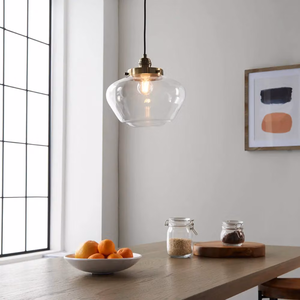 Loops Antique Brass Ceiling Pendant Light with Transparent Glass Shade – 2