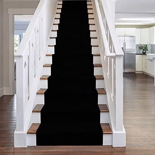 runrug Black Plain Stair Runner Carpet, W: 60 cm, L: 630 cm