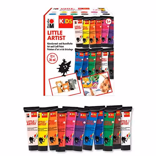 Marabu KiDS Little Artist Multicolour Water-based Washable Childrens Painting and Craft Paint, 12 x 36 ml – 1