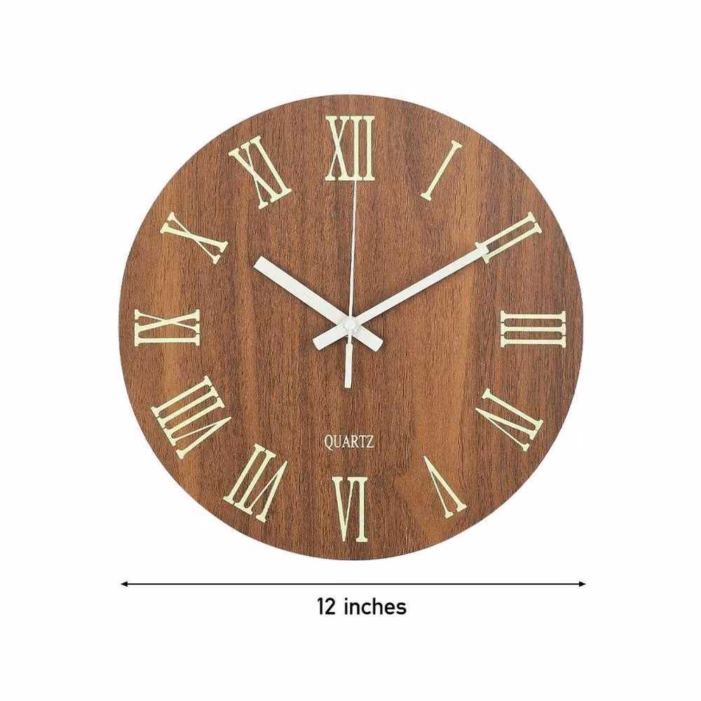 Kelvenix Round Wooden Wall Clock in Brown, Silent Analog Design, Diameter: 30.48 cm – 2