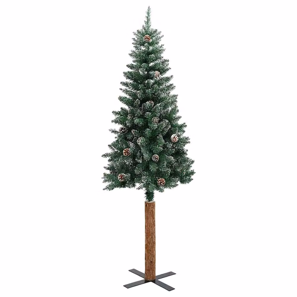 Berkfield Home Slim Christmas Tree with Real Wood and White Snow, Green, Height: 180 cm – 3