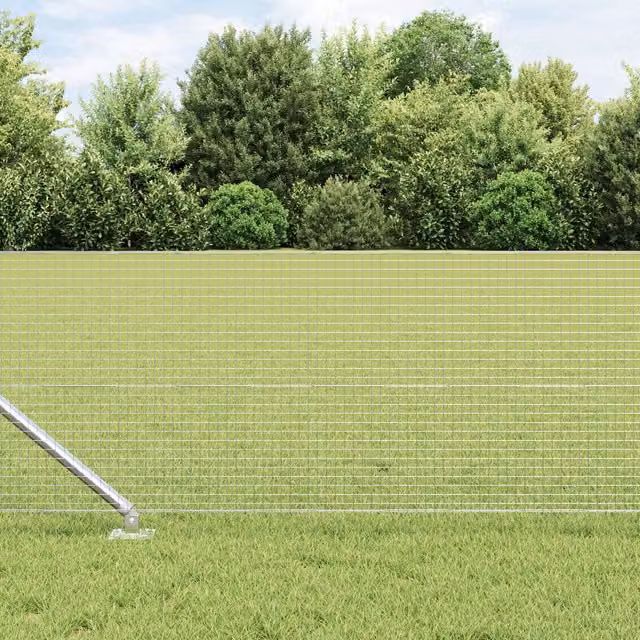 Berkfield Home Galvanised Steel Welded Wire Fence with 13 Spike Posts, Silver, W: 25 m, H: 0.8 m