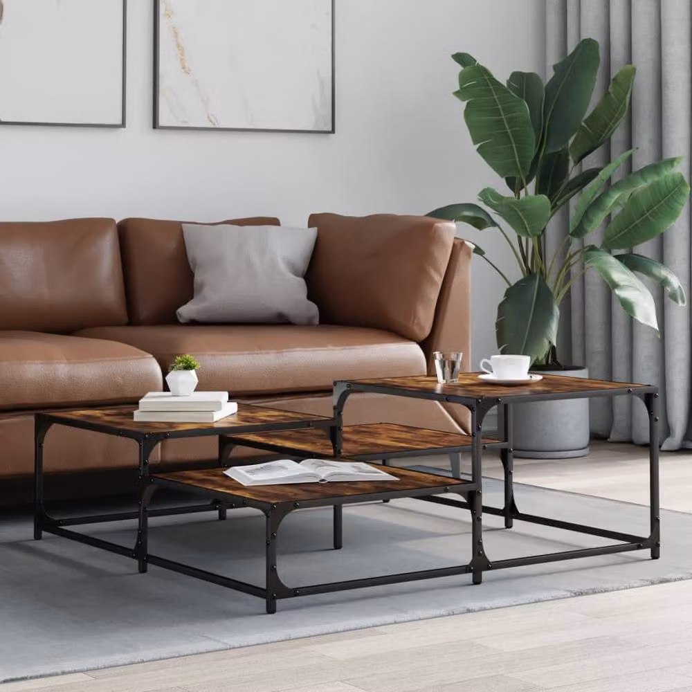Berkfield Home Smoked Oak Coffee Table in Brown, W/D/H: 107 x 107 x 40 cm – 3